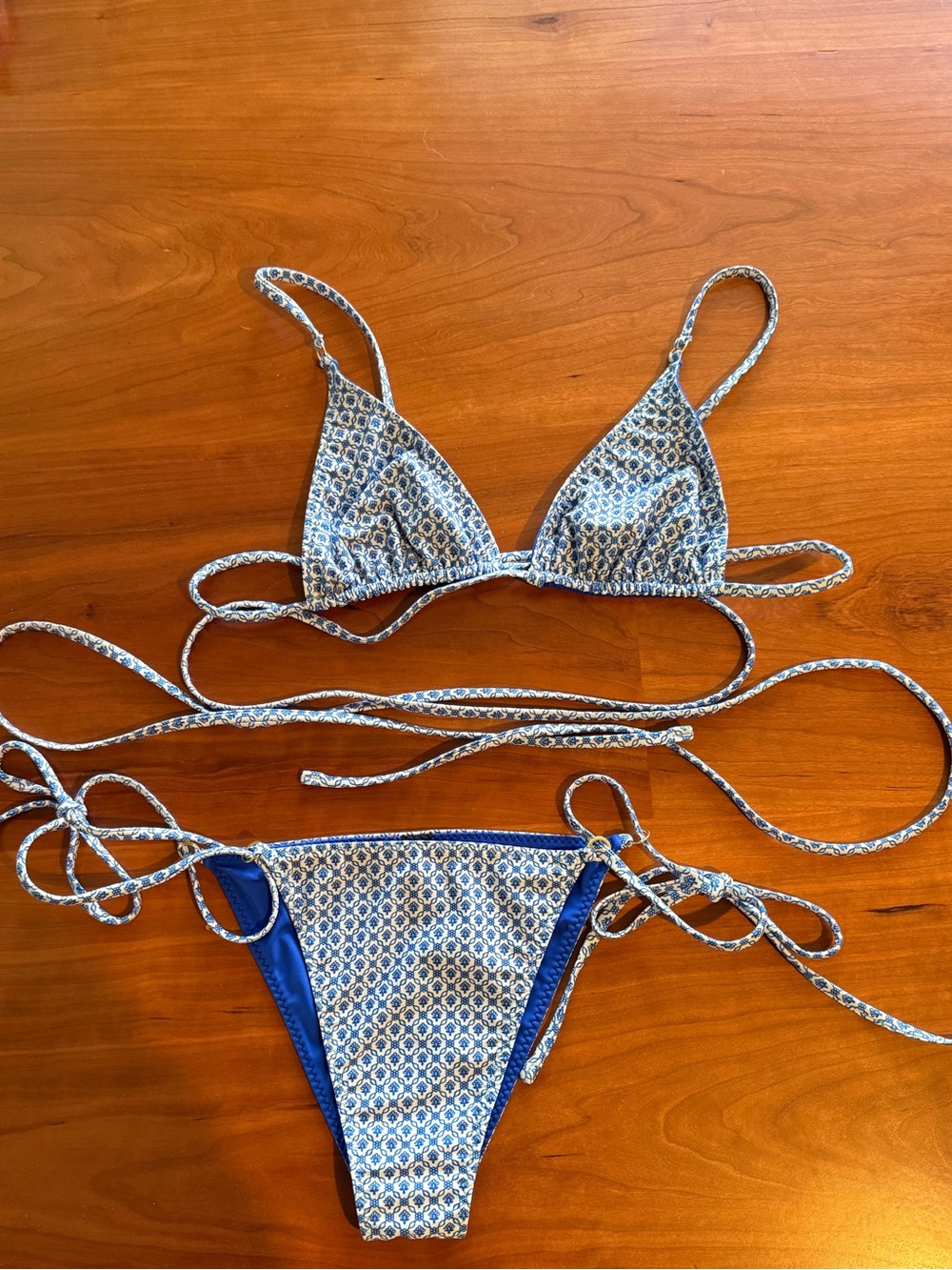 Palm Swim Blue Patterned Tie-Side Triangle Bikini